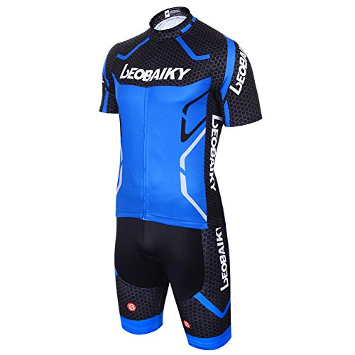 LEOBAIKY Herren Stramme Atmungsaktiv Schnelltrocknend Trikot Set Kurzarm Trikot Kurzärmeliges Radsport-Anzug Radfahren Jersey Anzug Professionelle Radfahren Fahrrad Tücher Kurzhülse mit 3D-High-elastische Silikon (Blau, EU XL-Tag 3XL)