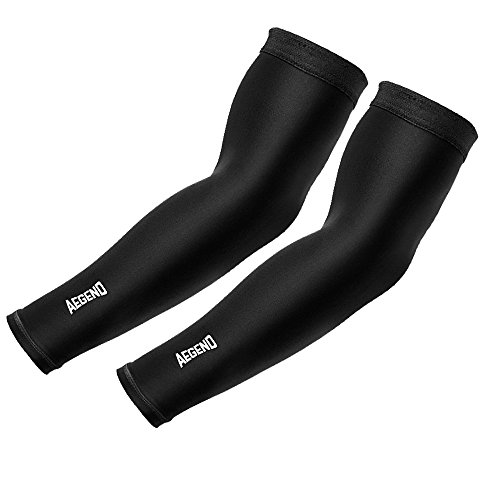 Arm Sleeves, Aegend Arm Sleeves UV Sun Protection Anti-slip for Men Women Youth Arm Warmers for Cycling Hiking Golf Basketball Driving Outdoor Sport Tattoo Cover Elbow Sleeve – 1 Pair, Black, 3 Sizes (Large)