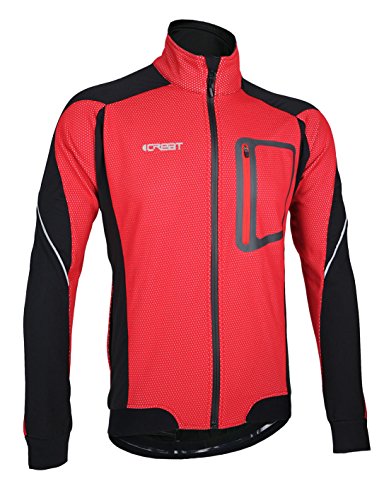 iCreat Herren Jacke Air Jacket Winddichte Lauf- Fahrradjacke MTB Mountainbike Jacket Visible reflektierend, Fleece Warm Jacket für Herbst, ROT Gr.XL