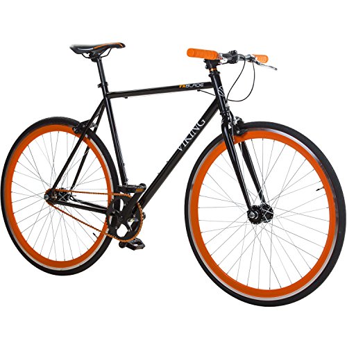 28′ Fixie Singlespeed Bike Viking Blade 5 Farben zur Auswahl, Farbe: Schwarz / Orange; Rahmengrösse: 59 cm