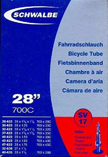 Schwalbe Fahrradschlauch SV17 mit Sclaverantventil, 37-622 mm, 28 x 1 3/8 x 1 5/8 Zoll, 28 x 1.40 Zoll
