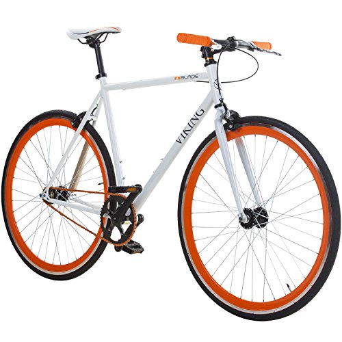 28' Fixie Singlespeed Bike Viking Blade 5 Farben zur Auswahl, Farbe: Weiss / Orange; Rahmengrösse: 56 cm