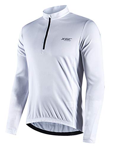 XGC Herren Langarm Radtrikot Fahrradtrikot Radshirt Fahrradshirts Fahrradbekleidung für Männer mit Elastische Atmungsaktive Schnell Trocknen Stoff (White, S)