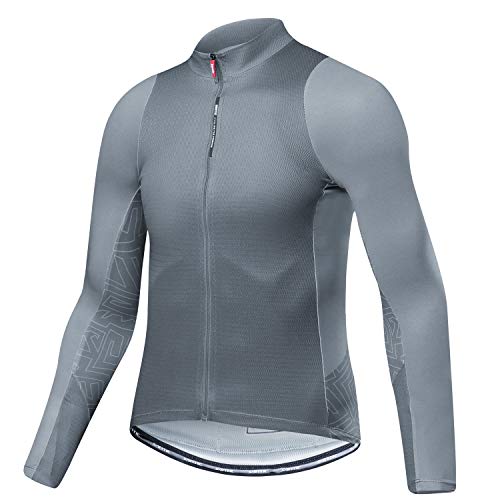 Santic Fahrradtrikot Herren Langarm Radtrikot Winter Fahrradshirt Herren Atmungsaktiv mit Taschen Grau EU M