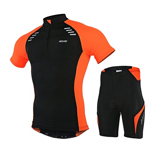 GWELL Herren Radtrikot Set Fahrradbekleidung Schnell Trocken Fahrrad Trikot Kurzarm + Radhose mit 3D Sitzpolster orange 2XL