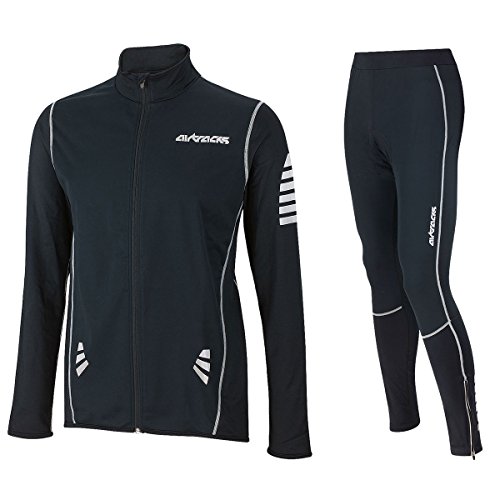 Airtracks Thermo Radtrikot Set Pro: Thermo Fahrradhose Pro/Windstopper + Fahrradtrikot Pro/Windstopper – schwarz-Silber – M