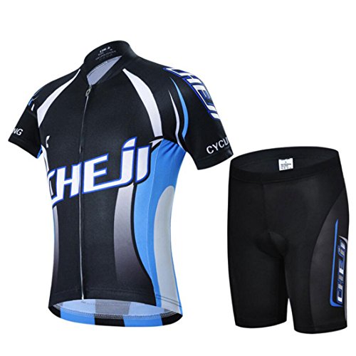 GWELL Kinder Radtrikot Set Jungen Mädchen Fahrrad Trikot Kurzarm + Radhose mit Sitzpolster schwarz L