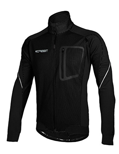 iCreat Herren Jacke Air Jacket Winddichte Lauf- Fahrradjacke MTB Mountainbike Jacket Visible reflektierend, Fleece Warm Jacket für Herbst, Schwarz Gr.L