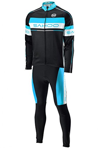 SAHOO Coole Mode Herbst / Winter Radfahren Anzüge, Langarm Kleidung und 3D-GEL gepolsterte Hosen, straff und elastisch Radtrikot (XXL, Schwarz & Blau)