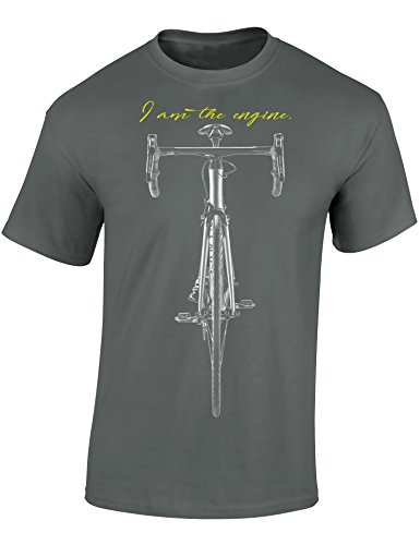 Baddery: I Am The Engine – Fahrrad Mountainbike BMX T-Shirt als Geschenk für alle Fahrradliebhaber – Geschenkidee -L, Nr.B0704 Grau