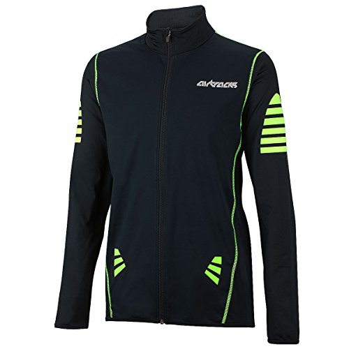 Airtracks Thermo Funktions Fahrradtrikot Lang Pro/Thermo Radtrikot/Windstopper / Reflektoren/Full Zip -schwarz-neon – M