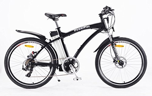 POWERPAC – PEDELEC ELEKTROFAHRRAD E-BIKE FAHRRAD – hydr. Scheibenbremsen + Akku Li-Ionen 36V 16AH (576 Wh) – 2018 (Mountainbike (schwarz), 26