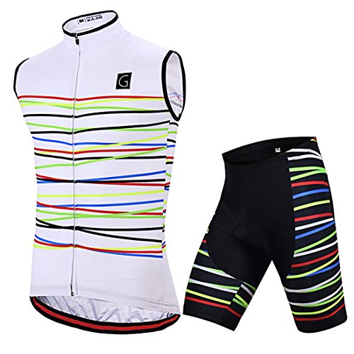 GWELL Herren Fahrradbekleidung Set Große Größen Ärmellos Radtrikot + Radhose mit Sitzpolster weiß XL