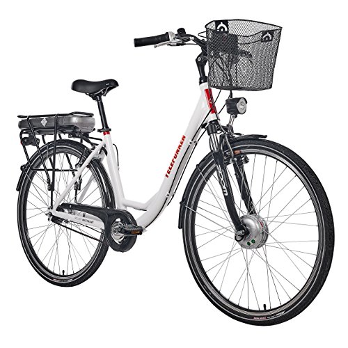 Telefunken E-Bike Damen Elektrofahrrad Alu, mit 7-Gang Shimano Nabenschaltung, Pedelec Citybike leicht mit Fahrradkorb, 250W und 13Ah, 36V Lithium-Ionen-Akku, Reifengröße: 28 Zoll, RC657 Multitalent