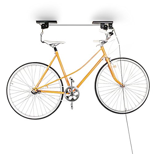 Relaxdays Fahrradaufhängung, Fahrradlift, bis 20 kg, Fahrrad Deckenhalter, mit Seilzug, für Garage und Keller, schwarz