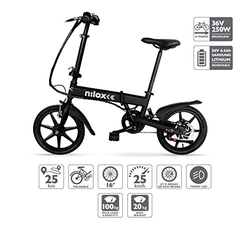 Nilox X2 E-bike, Elektrofahrrad, Herren & Damen Pedelec, E-Bike, Folding Elektrofahrrad, City Elektrofahrrad, 16' Inch, LED lighting, 25 km/h
