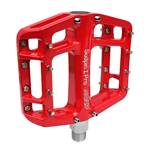 NC-17 Sudpin I Pro Aluminium Plattform Pedale / Fahrrad Pedale MTB / Mountainbike Pedal / BMX Pedal / Kugellager + Cr-Mo Achse / inklusiv Ersatzpins,  Rot