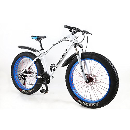 MYTNN Fatbike 26 Zoll 21 Gang Shimano Fat Tyre Mountainbike Gold 47 cm RH Snow Bike Fat Bike (weiß/Blau)