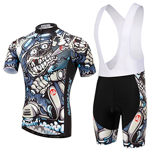 SKYSPER Radtrikot Herren Fahrradbekleidung Set Outdoor Sports Kurzarm Radkleidung + Radfahren Latzhose Shorts im Sommer