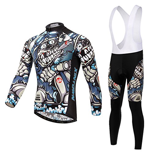 SKYSPER Herren Fahrradbekleidung Langarm Radtrikot Set Outdoor Radsport Gemütlich Radkleidung Trikot Jersey + Lange Radlerhose im Winter