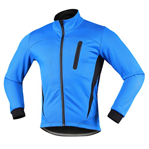 iCREAT Herren Jacket Air Jacket Winddichte MTB Mountainbike Jacket Visible reflektierend, Fleece Warm Jacket, Blau Gr.L