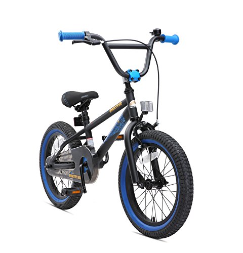 BIKESTAR Freestyle Sicherheits Kinderfahrrad 16 Zoll für Mädchen und Jungen ab 4-5 Jahre ★ 16er Kinderrad Kinder BMX ★ Fahrrad für Kinder Schwarz & Blau