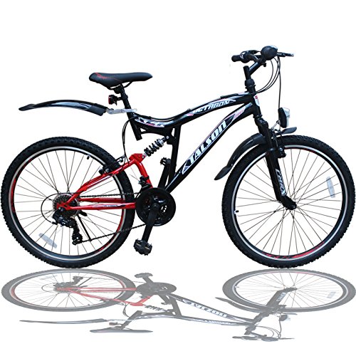 Talson 26 Zoll Mountainbike Fahrrad MIT VOLLFEDERUNG & Beleuchtung 21-Gang Shimano OXT RED
