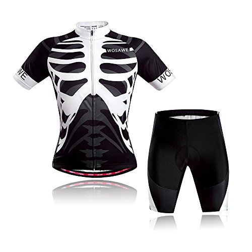 Lixada Herren Radtrikot Set, Atmungsaktiv Quick-Dry Kurzarm Radsport-Shirt + Gel Gepolsterte Shorts, (Schwarz&Weiß, M)