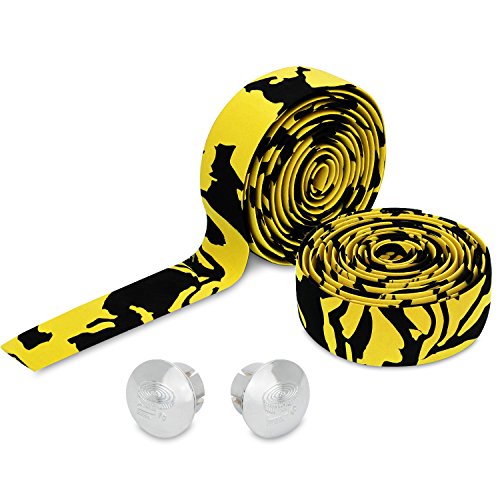TOPCABIN Camouflage Serie Comfort GEL Rennrad Lenker Tape Bike Bar Tape mit reflektierenden Bar Stecker Gelb (ein Paar)