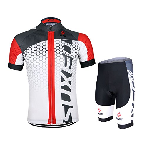 GWELL Männer Fahrradtrikot Set Fahrradbekleidung Atmungsaktiv Fahrrad Trikot Kurzarm + Radhose mit 3D Sitzpolster weiß rot XL