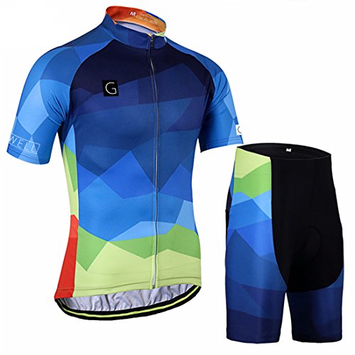 GWELL Herren Farbverlauf MTB Fahrradbekleidung Set Radtrikot + Radhose mit Sitzpolster L