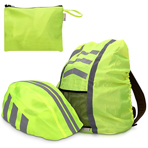 kwmobile Regenschutz Set für Helm Rucksack – Helmüberzug Regenhülle Schulranzen Helmschutz – Schutzhülle Fahrradhelm Ranzen – Unisex