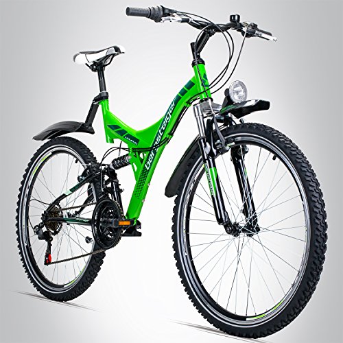 Bergsteiger Memphis 26 Zoll Mountainbike, geeignet ab 150 cm, Dynamo-Licht, StVZO, Shimano 21 Gang-Schaltung, Vollfederung, Jungen-Fahrrad & Herren-Fahrrad