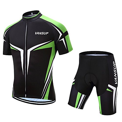 VANSUP Radsport Anzüge Herren Radtrikot Kurzarm Fahrradkleidung Männer mit 3D Gel Sitzpolster für Radsport Rennrad (Grün, 2XL=(95-102KG,175-195CM))