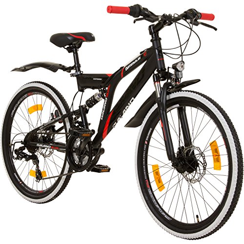 24 Zoll MTB Fully Galano Adrenalin DS Mountainbike STVZO Jugendfahrrad, Farbe:Schwarz / Rot